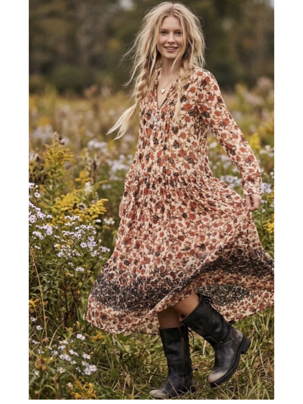 Free People Bohemian Billowy Floral See It Through Maxi Dress Tea Combo